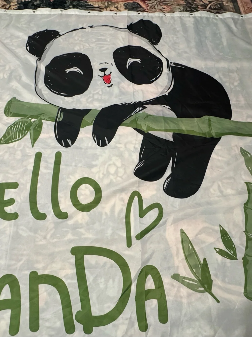 Kids Panda shower curtain.…White & Black with Green Accents